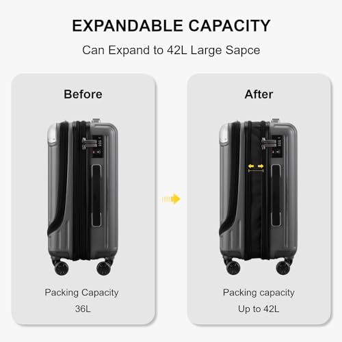 LEVEL8 Grace Carry on Luggage Airline Approved, 20 Inch Expandable Hardside Suitcases with wheels, Abs+Pc Harshell Spinner Luggages with Tsa Lock, Red