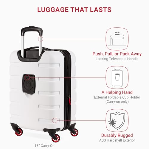 SwissGear 7366 Hardside Expandable Luggage with Spinner Wheels, White, Carry-On 19-Inch