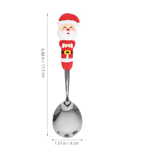 Christmas Spoon Set Stainless: 4pcs Xmas Mixing Spoons Silver for Dinner Dessert Tea Ice Cream for Holiday Party Supply