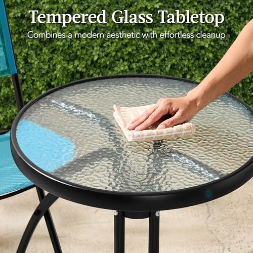 Best Choice Products 3-Piece Patio Bistro Dining Furniture Set w/Glass Tabletop, 2 Folding Chairs, Steel Frame, Polyester Fabric - Gray