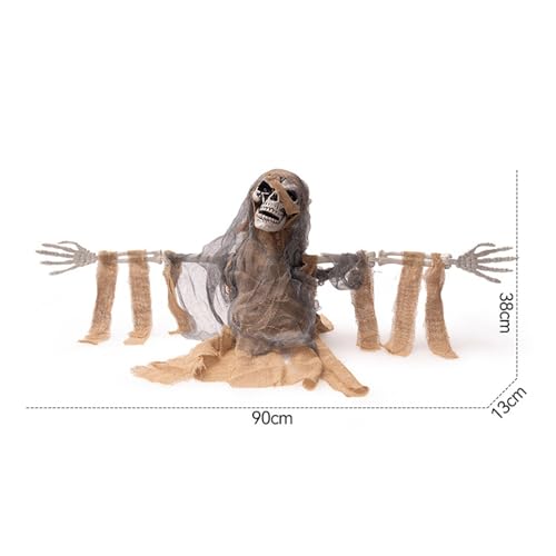 Halloween Mummy Groundbreaker Decoration,Scary Animatronics Zombie Skeleton with Glowing Eyes and Sounds for Outdoor Graveyard Haunted House,Sounds Activated Animated Zombie Shaking Body and Head