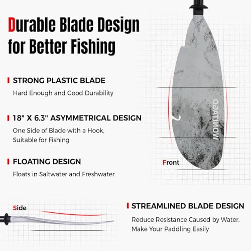 Angler Kayak Paddles Carbon Fiber Shaft and Plastic Blade, Floating Adjustable Fihsing Kayak Oars with Paddle Leash, 230-250cm/90-98 inch