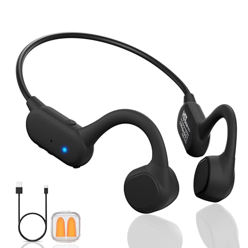New Bone Conduction Headphones, 12Hrs Playtime Wireless Headphones,Bluetooth 5.4 Open-Ear Headphones with Mic,Waterproof Sports Earphones with earplugs, for Running, Cycling, Travling (Black)