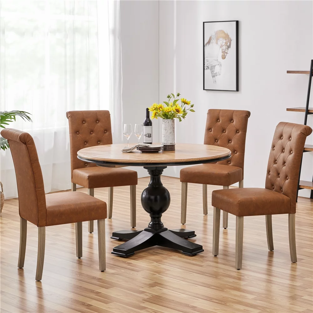 Smile Mart Modern Faux Leather Parsons Dining Chairs, Brown Set of 2