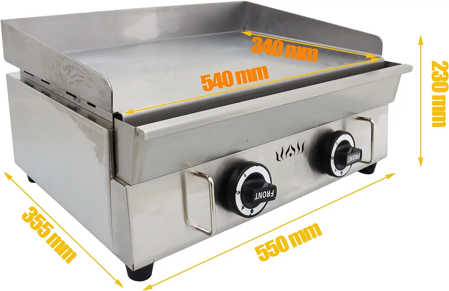 EQCOTWEA LPG Gas Grill Countertop Flat Griddle Hot Plate BBQ 2 Burner for Commercial Restaurant Kitchen Camp Stainless Steel