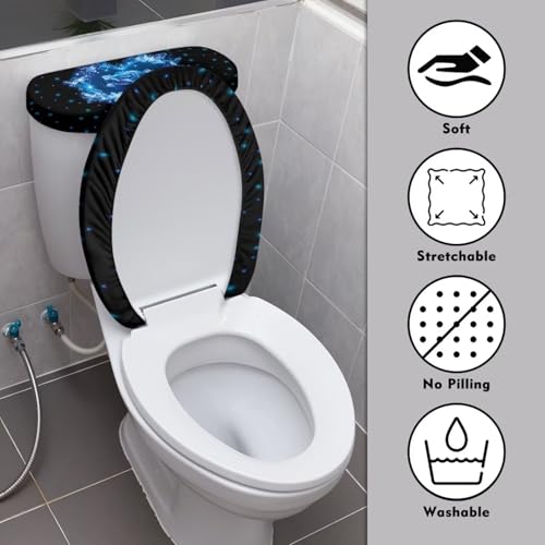 Christmas Bow Bell Toilet Tank Lid Cover and Toilet Seat Lid Cover 2 Pcs Set Toilets Covers with Elastic Cloth Fits Most Toilets Tanks & Lids