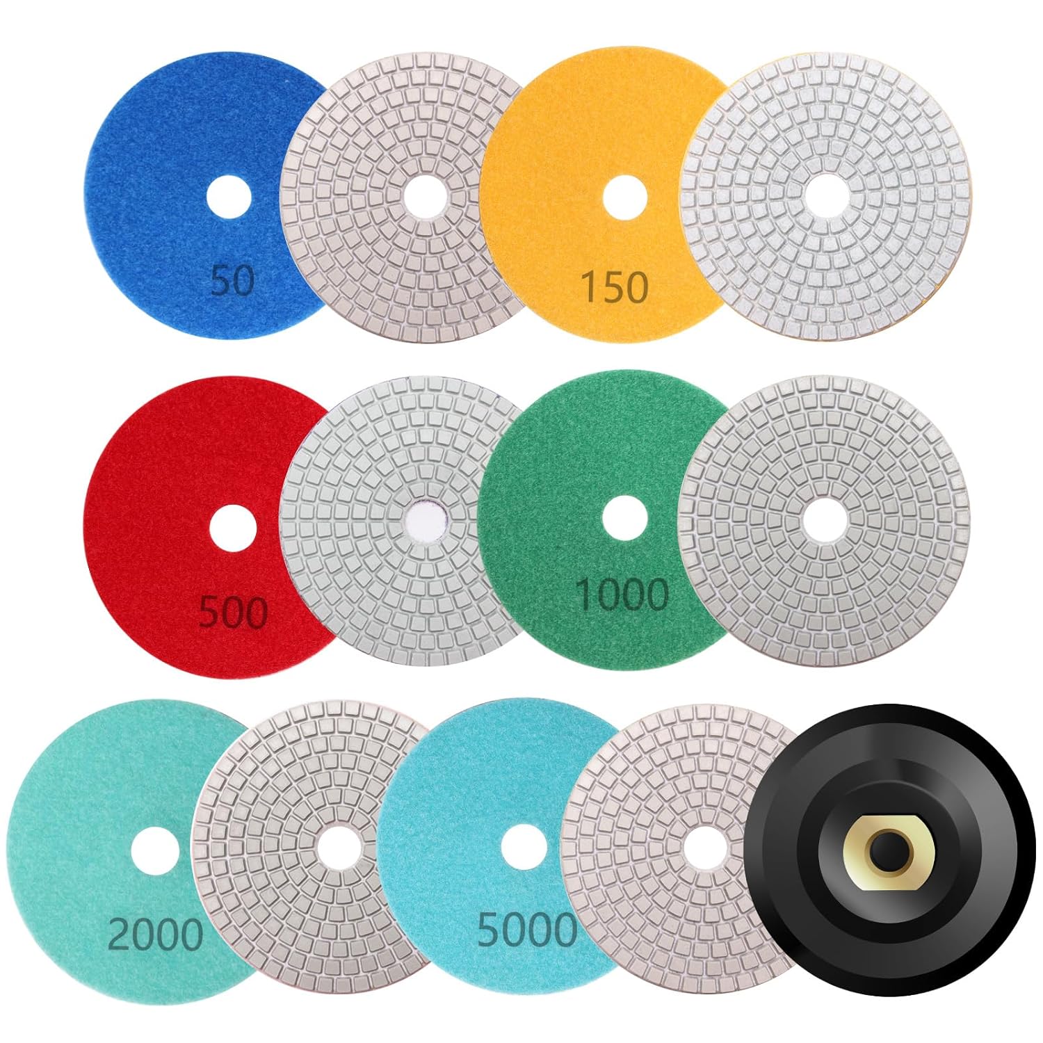 12+1 Pack Diamond Polishing Pads, Windspeed 4 Inch Diamond Polishing Discs Kit for Granite Polishing Pads Wet/Dry Marble Polishing Pads for Concrete Stone Countertop Quartz Polishing (50-8000 Grit)