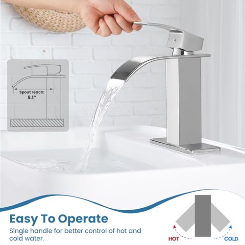 Airuida Brushed Gold Tall Waterfall Bathroom Vessel Sink Faucet Modern Bathroom Vanity Faucet Single Handle Single Hole Farmhouse Bar Mixer Tap Washbasin Faucet Deck Mount