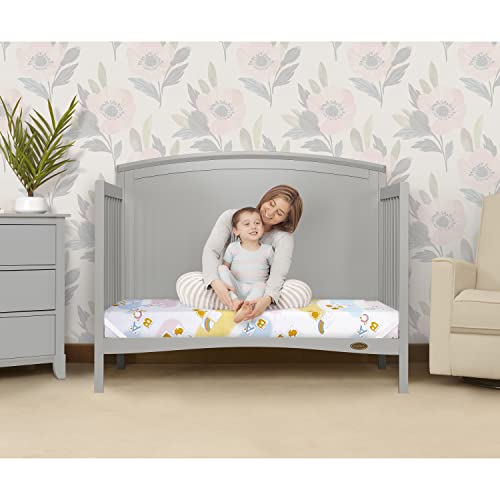 Dream On Me Asheville 4” Firm Fiber Crib And Toddler Mattress | Waterproof | GreenGuard Gold Certified | Dual-Sided Mattress | Grey Embossed Cover | Lightweight Reversible Design