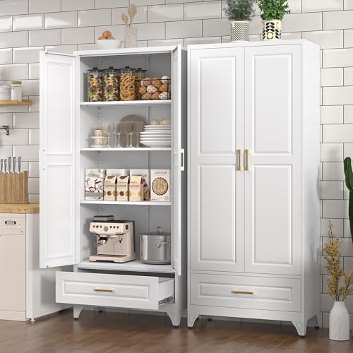 Pantry Cabinet, 71 Inch Tall Kitchen Storage Cabinet, Metal Pantry Cabinet with Doors and Adjustable Shelves, Black Food Cupboard, Freestanding Cabinet for Living&Dinning Room, Assembly Required