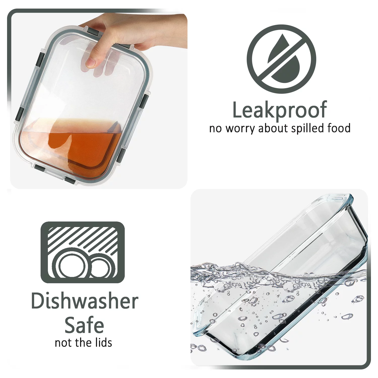 Glass Meal Prep Containers with Locking Lids, 5-Pack 36 Oz Glass Food Storage Containers, Airtight Lunch Container, Microwave, Oven, Freezer and Dishwasher Friendly