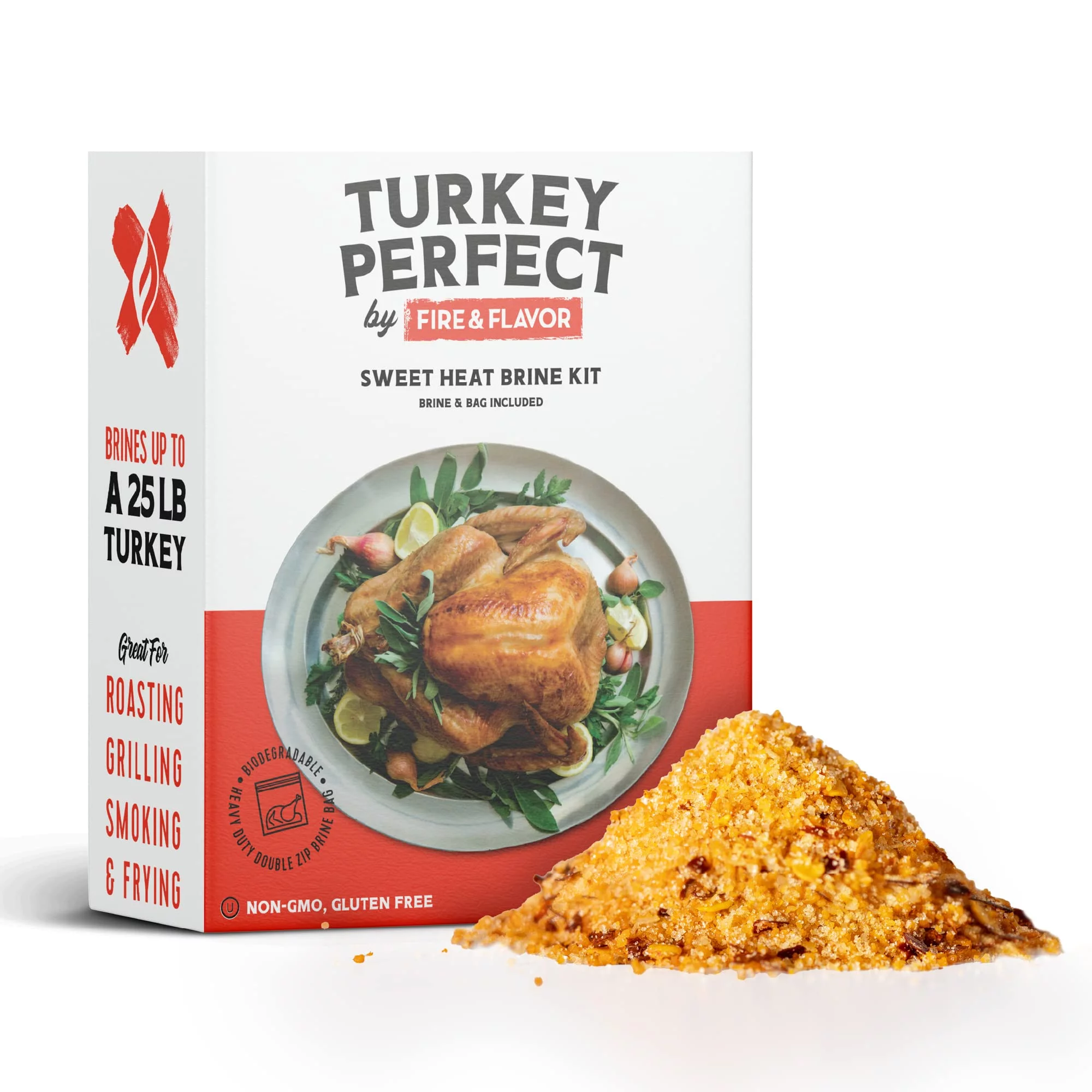 Fire & Flavor Sweet Heat Turkey Perfect Brine - Turkey Brine Kit with Bag for Roasting, Grilling, Smoking, and Frying - Brining Seasonings for Cooking and Turkey Brine Bag - Turkey Brine and Rub Kit