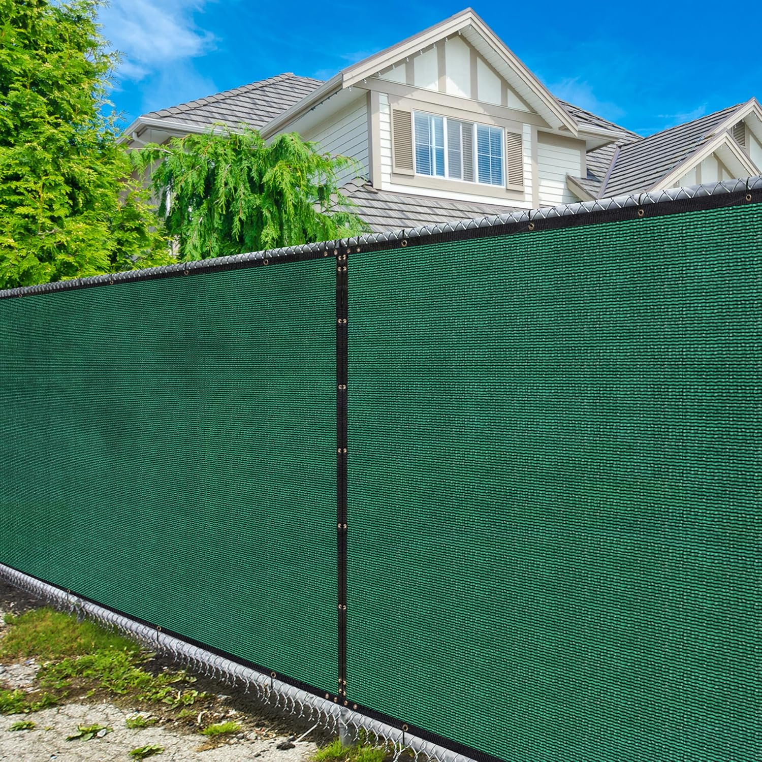 Amgo 6' x 50' Green Fence Privacy Screen, Commercial Standard Heavy Duty Windscreen with Bindings & Grommets, 90% Blockage, Cable Zip Ties Included (We Make Custom Size)