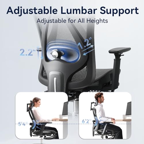 Ergonomic Office Chair, 3-Level Tilt Backrest, 3D Headrest, 3D Armrest and Retractable Footrest, Mesh Breathable SGS Class 4 Gas Clylinder, Black