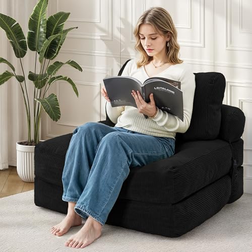 Folding Sofa Bed, Convertible Sleeper Chair Bed, Floor Couch for Adults with Back Support and Pillow, Comfy Floor Sofa Lounge for Small Spaces, Grey