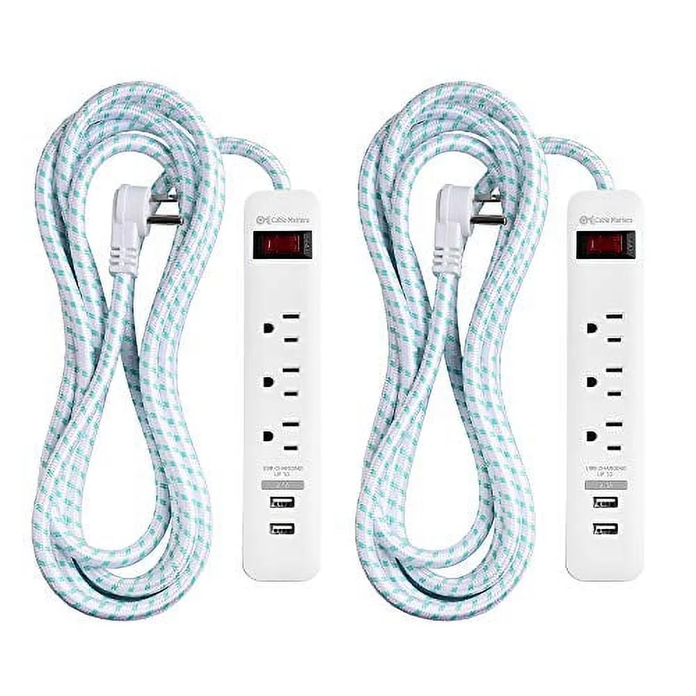 Cable Matters 2-Pack 3 Outlet Surge Protector Power Strip with USB Charging Ports with Low Profile Plug and 12 Foot Power Cord in White