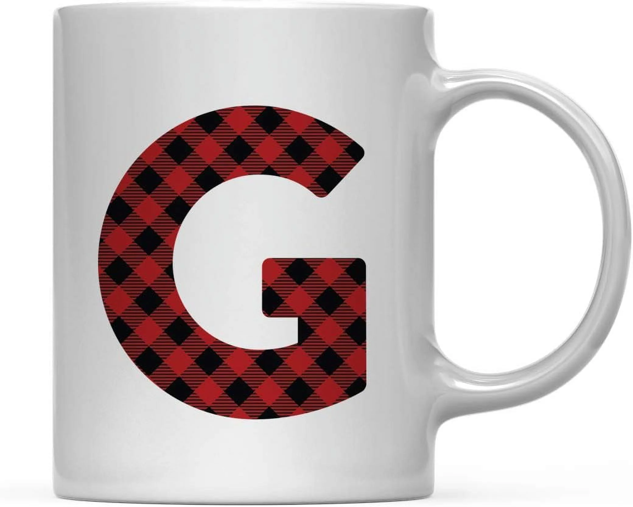 Hot Chocolate Coffee Mug Gift, Buffalo Lumberjack Red Plaid Initial Letter G, 1-Pack, Includes Gift Box, Christmas Holiday Present Ideas