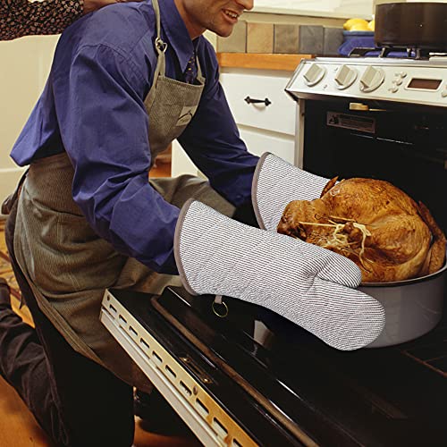 1 Pair Yarn Dyed Oven Mitts 100% Cotton Heat Resistant 470 Degree Gloves Men Women Cooking Baking Barbecue BBQ Microwave Crafting Machine Washable Pot Holders Mittens (red2)