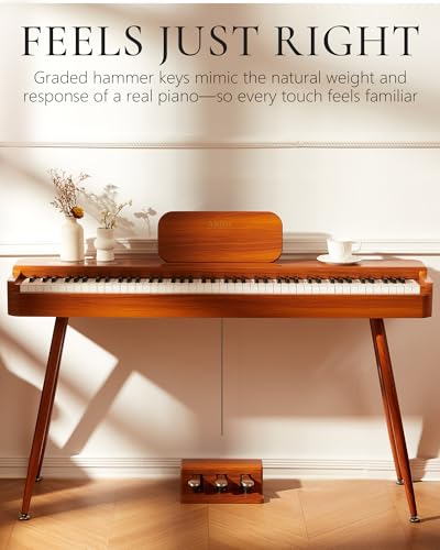 AKLOT Touchscreen Weighted Keyboard Piano: 88-Key Graded Hammer Action Digital Piano, Handcrafted Round-Edged Design, Triple Pedal, Stand, USB-MIDI, Headphone, Beginner Lesson Book (AUR-LS01 Walnut)
