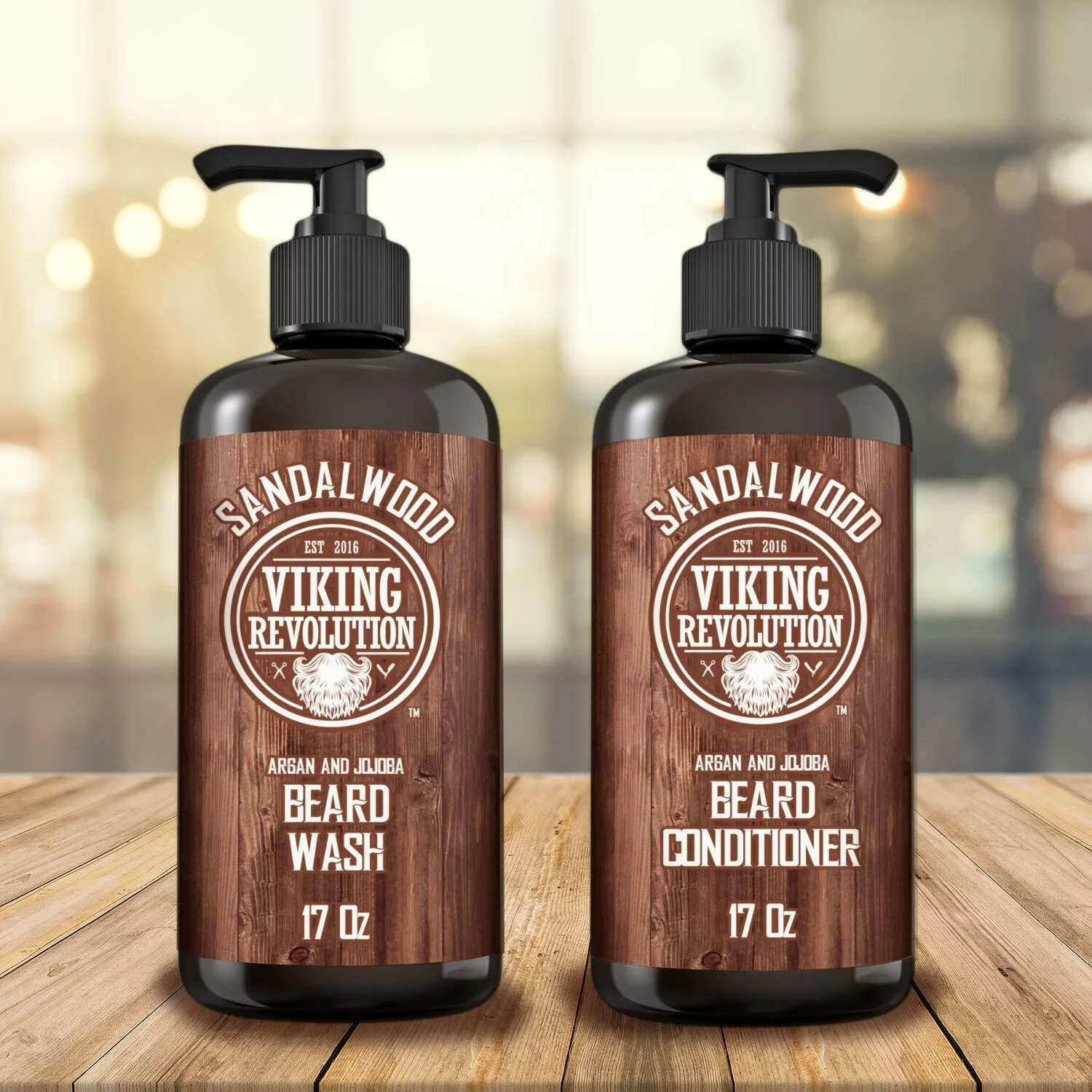 Viking Revolution - Beard Wash & Beard Conditioner - Beard Shampoo & Beard Oil - Sandalwood, 34 Oz