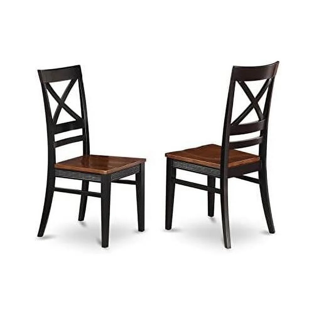 Quincy Kitchen Dining Cross Back Wooden Seat Chairs, Set Of 2, Black & Cherry