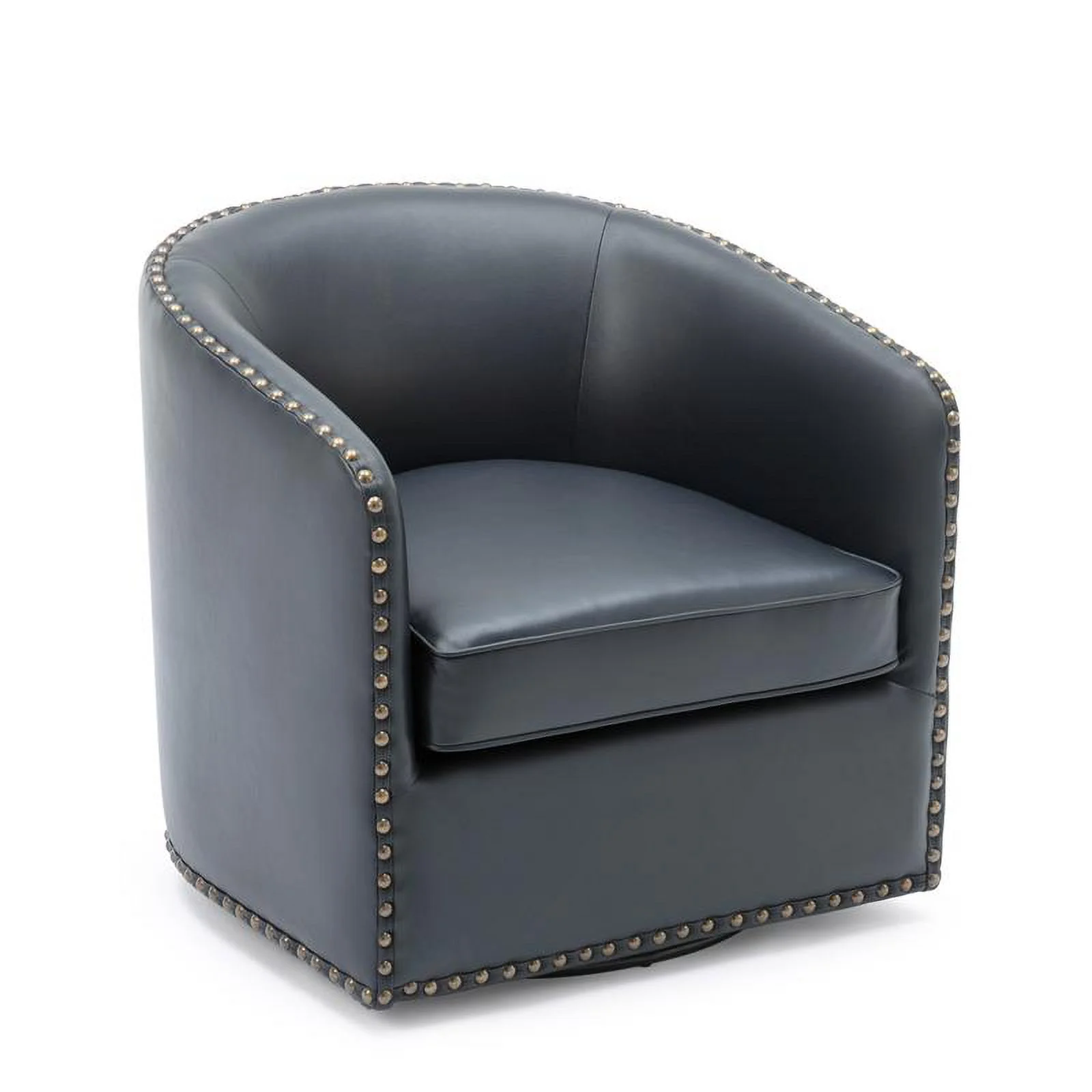 Home Square Faux Leather Swivel Arm Chair in Midnight Blue - Set of 2