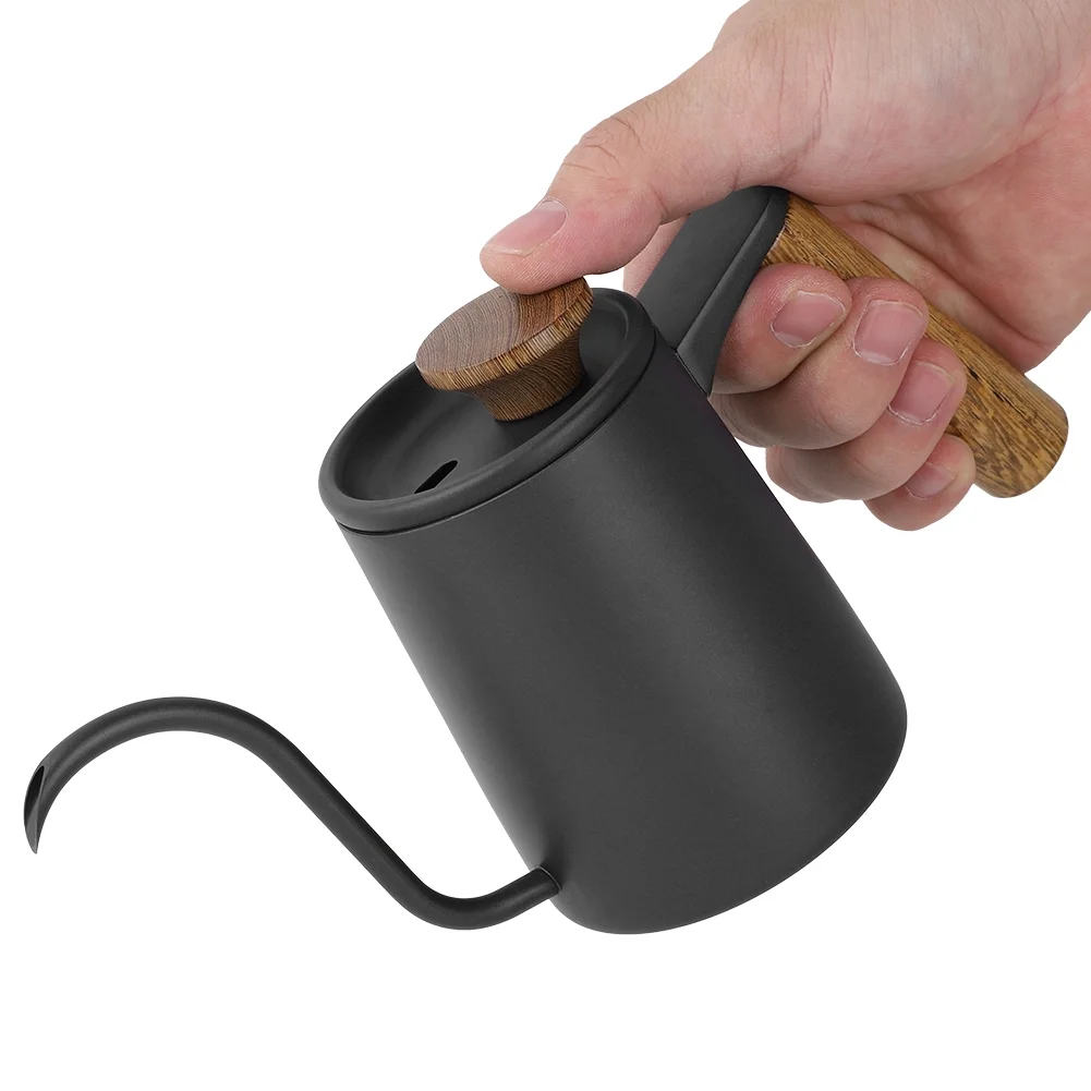 VIFERR Drip Coffee Pot 350ml Fashion Stainless Steel Handle Drip Coffee Pot Long Gooseneck Spout Kettle(Black)