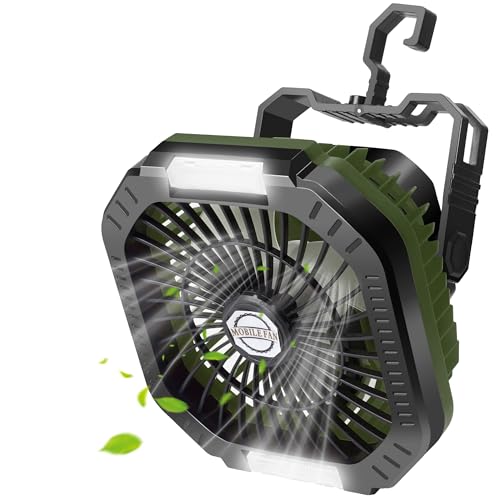 DUKUSEEK Camping Fan with LED Lantern & Remote, 25H Work Time Battery Operated Fan with Hang Hook for Tent, Portable Ceiling Tent Fan with Remote for RV Outages Emergency Desk Bedroom