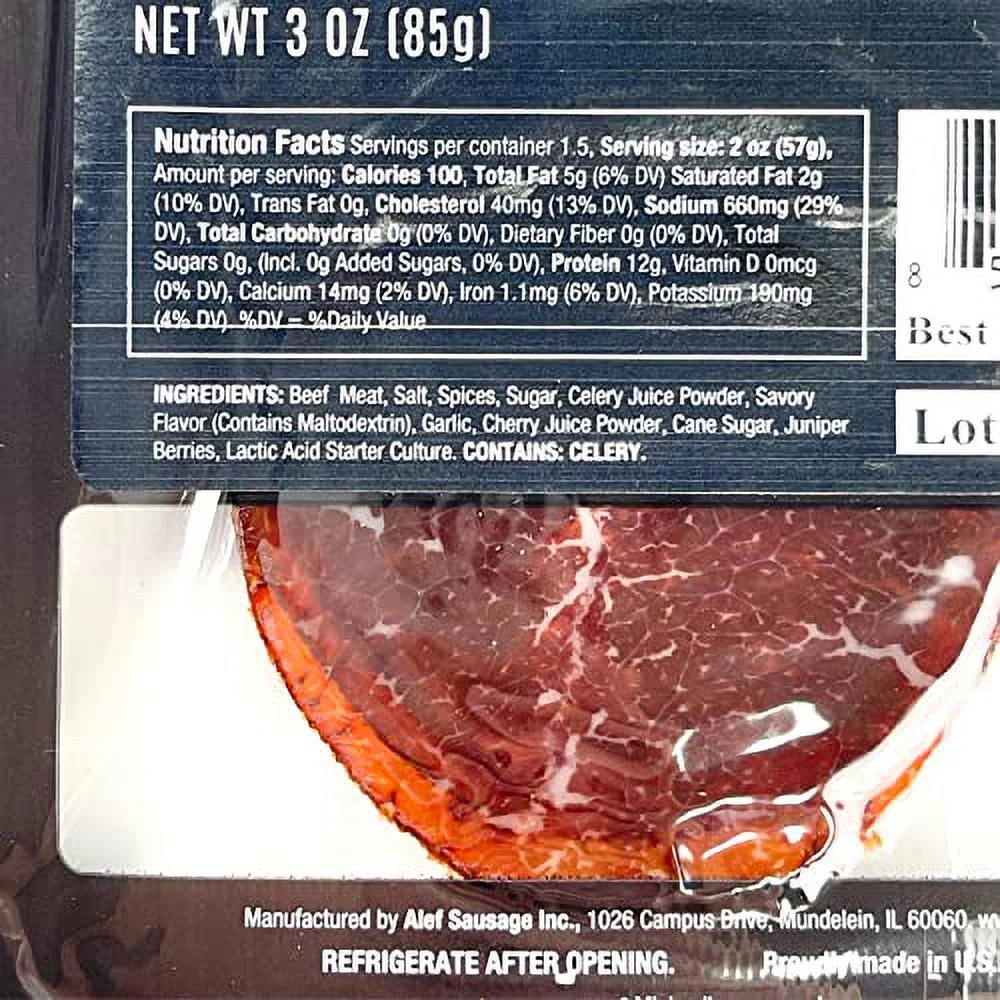 Uncured Bresaola seasoned Air Dry Beef (3 packages / 3 oz. each) NITRATE FREE, NITRITE FREE, MSG FREE, DAIRY FREE, GLUTEN FREE