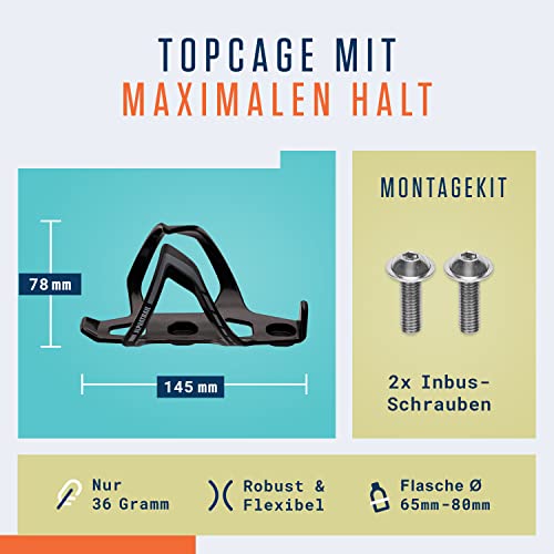 Alphatrail Bike Bottle Cage Max I Lifetime Anti-Breakage Guarantee 36g Lightweight Design I Incl. Fixing Screws I Compatible with Cube, SKS, Elite and Other Drinking Bottles