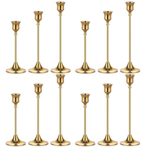 Metal Candle Holders for Candlesticks Taper Candlestick Holders Set Vintage Decorative Centerpiece Candelabra Tall Candle Stands for Halloween Thanksgiving Christmas (Matt Black, 2 Sets (6 pcs))