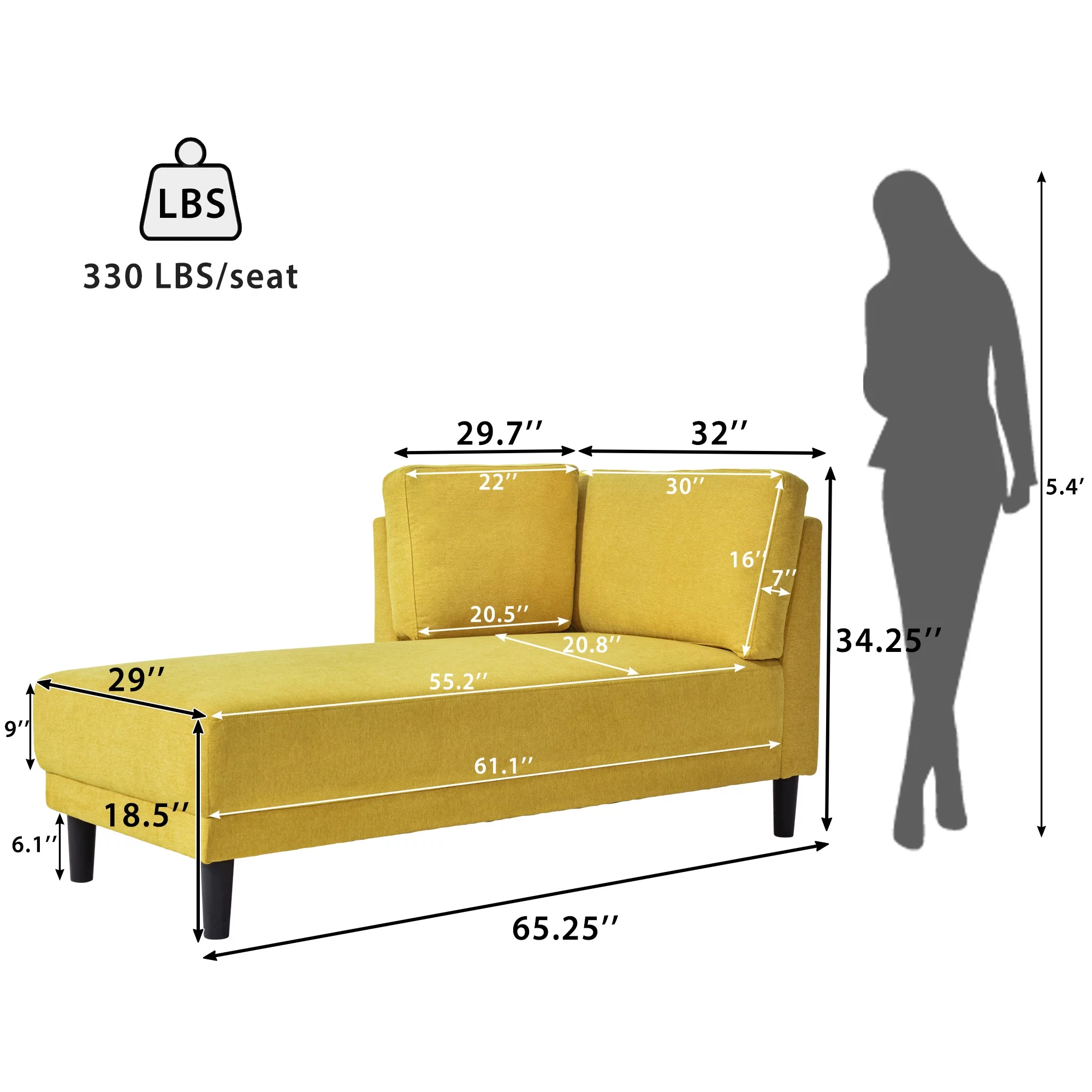 Yellow Chaise Lounge Chairs Indoor Furniture with Arms Couch for Living Room