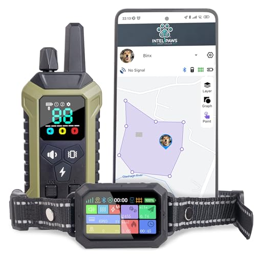 GPS Wireless Dog Fence System Collar – 2-in-1 Remote or App Controlled Invisible Boundary and Training GPS Dog Collar with 4 Training Modes – Covers up to 7000 Ft (3533 Acres)
