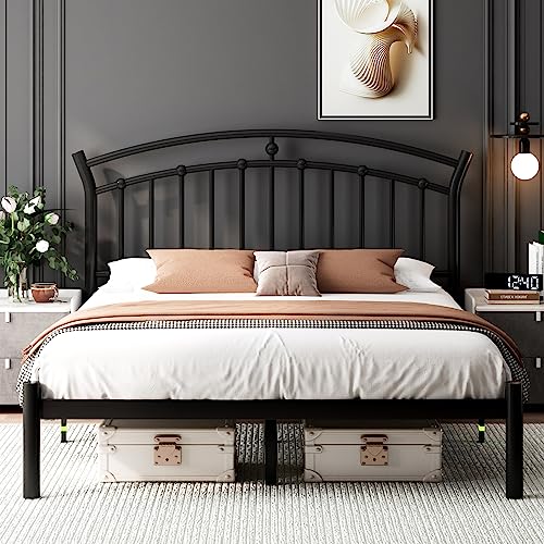 Feonase Full Black Bed Frame, Heavy-Duty Metal Bed Frame with 13 Hardened Steel Slats, 12