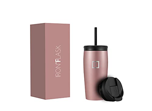 IRON °FLASK Nomad Tumbler - 2 Lids Straw/Flip, Vacuum Insulated Stainless Steel Bottle, Double Walled, Drinking Cup, Thermo Coffee Travel Mug, Water - Blue Waves, 16 Oz