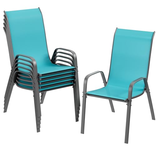 TLSUNNY Patio Chairs, Stackable Textilene Outdoor Dining Furniture for All Weather, with 17.7″ Wide Seat & Metal Frame, for Garden, Backyard, Deck, Restaurant, Poolside (8, Black, 26.4″)