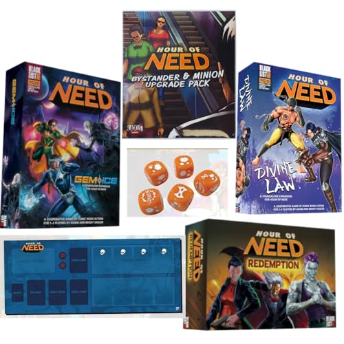 Blacklist Games Hour of Need Board Game Expansions Bundle: Gem and Ice, Redemption, Bystander and Minion Upgrade, Dice, and Playmat (5 Items)
