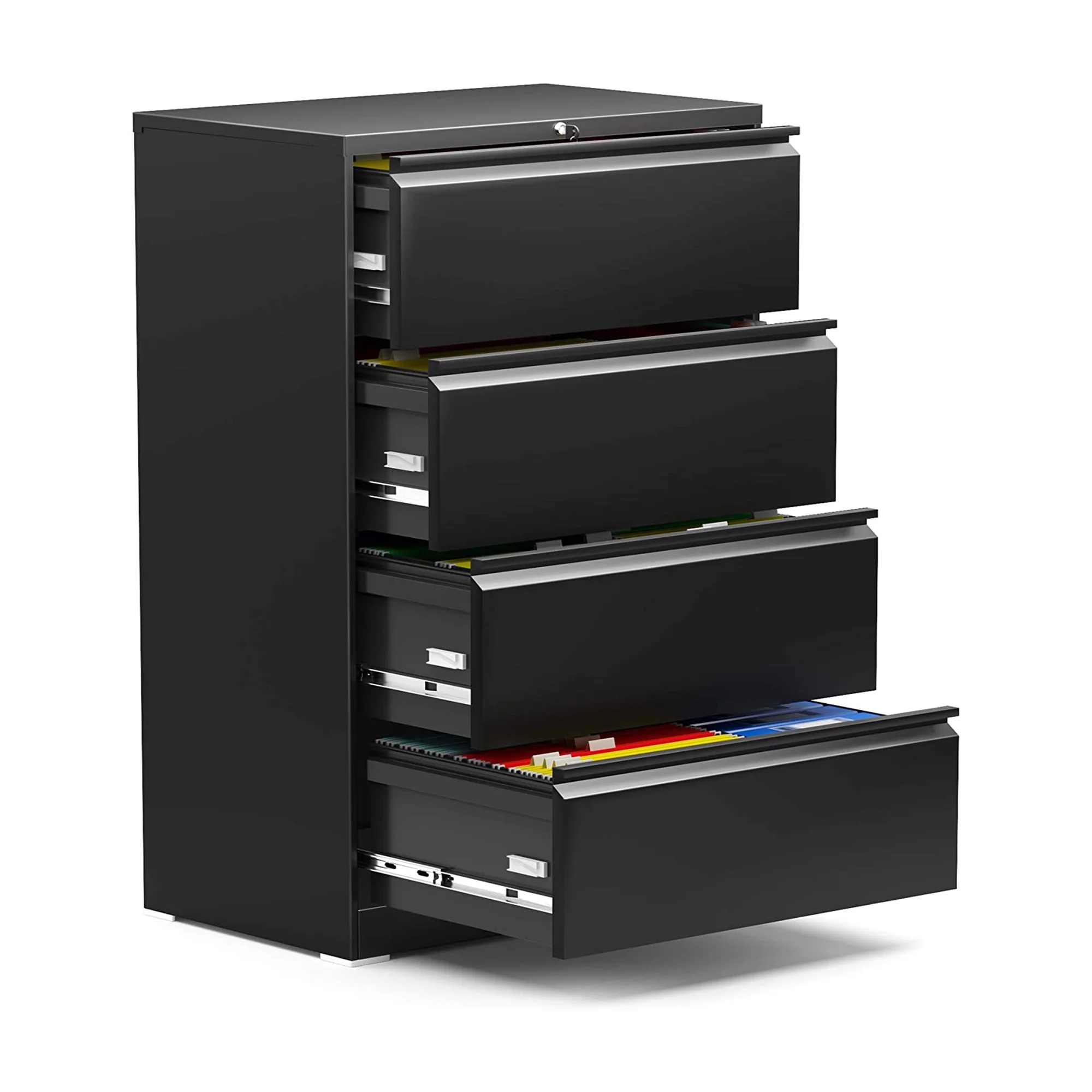 AOBABO 4 Drawer File Cabinet with Lock for Letter/Legal Size Paper, Black