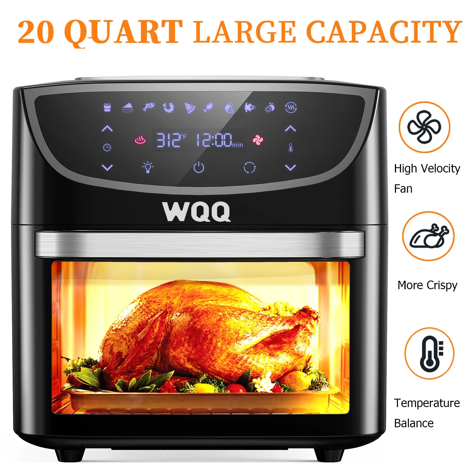 HiGoing Air Fryer Oven, 20 Quart Large Air Fryer Oven Combo, 1800W Airfryer Toaster Oven, 10 in 1 Multi-Functional Oilless Cooker with 360° Air Circulation / LED Digital Screen / 9 Accessories, ETL Ce
