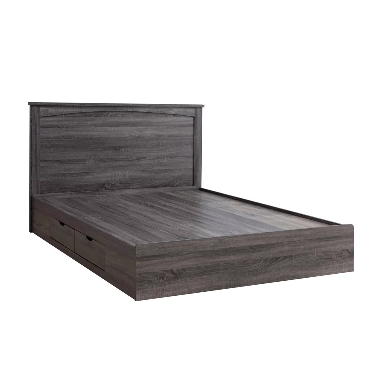 Modern Wood Platform Queen Bed with 2 Hidden Storage Drawers, Oak Brown- Saltoro Sherpi