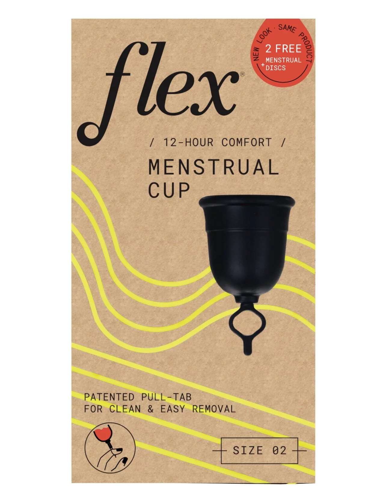 Flex Reusable Menstrual Cup Size 2 with 2 Free Flex Disposable Menstrual Discs, 1 Count