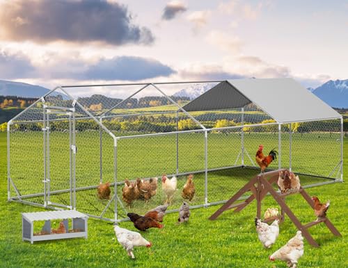 PETSFIT Metal Chicken Coop with Anti-Rust Durable Steel & 420D Anti-Ultraviolet Waterproof Cover, Large Walk-in Poultry Cage Chicken Hen House for Outdoor Farm Use(118