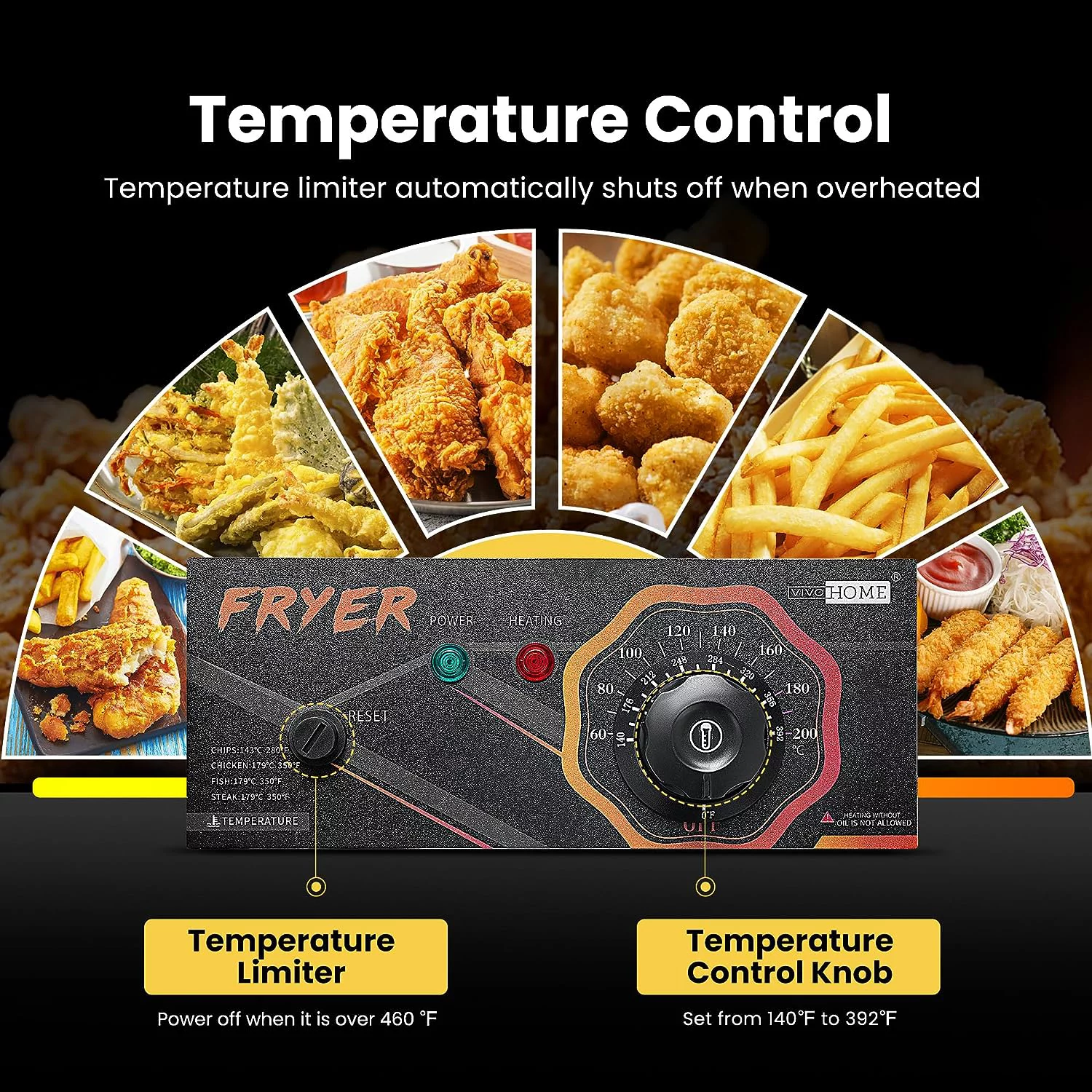 SPECSTAR 2500W 10.6 QT Electric Deep Fryer with 6.3 QT Removable Basket, Temperature Adjustable 140-392℉