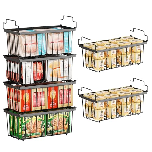 6 Pack Freezer Organizer Bins(14.6‘’L X 7.1‘’W X 5.2‘’H), Stackable Chest Freezer Organizers for 7 Cu.FT Deep Freezer Sort Frozen Food, Deep Freezer Organizer Bins Easily w/Handle Add Storage Space