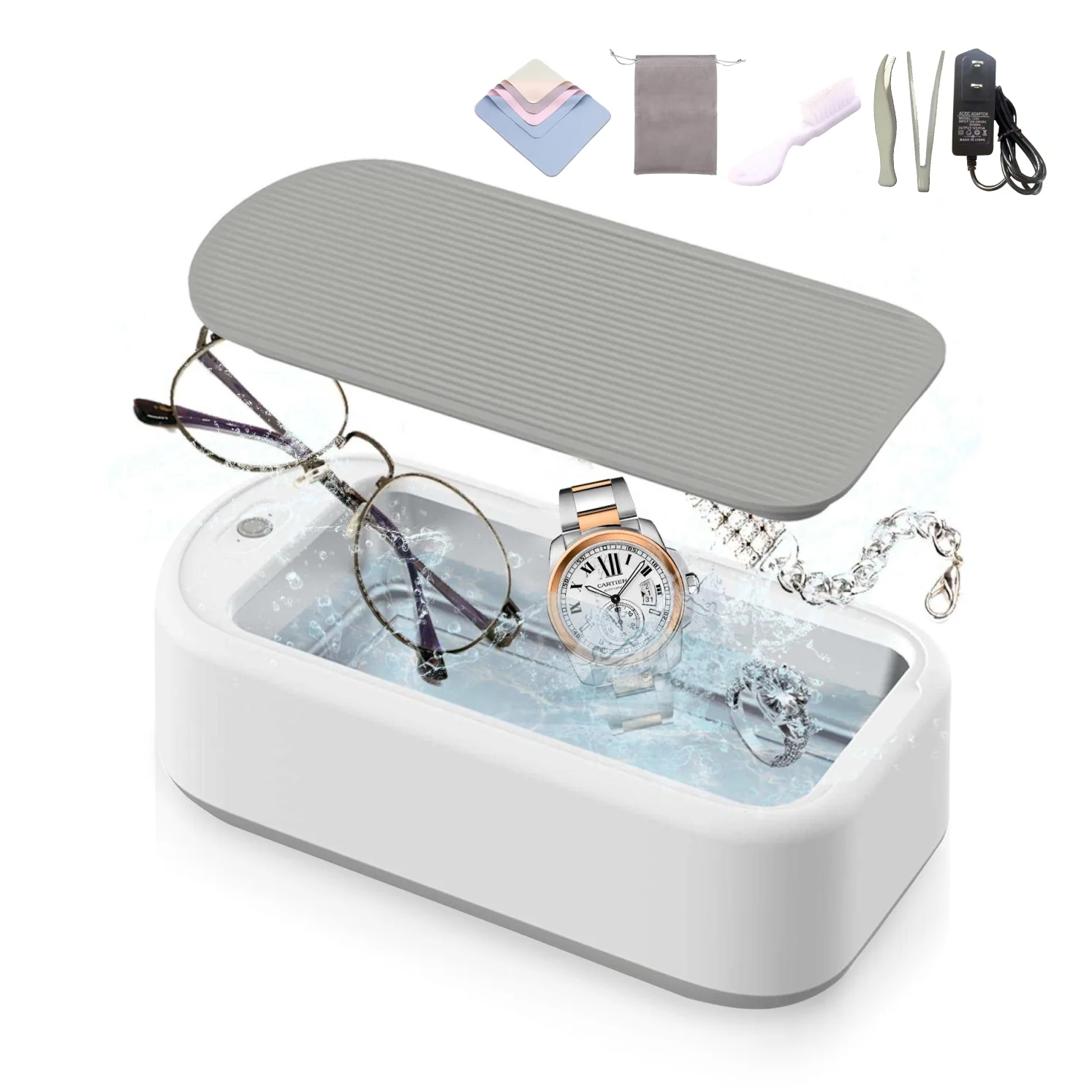 The Best Ultrasonic Jewelry Cleaner Machine 48KHz, 600ML Clean Pod with Two Timer Modes Includes Adaptor, Tweezer & Micro Fiber Cloth Ideal for Cleaning Jewelry, Glasses, and Watches