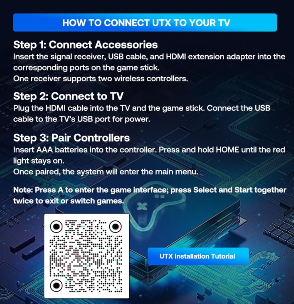 UTX 50000 Games in 1：Upgrades Retro Game Console Stick No Freeze Game Nostalgia Gaming Stick Dual 2.4G Wireless Controllers, Plug & Play TV Video Gaming Stick