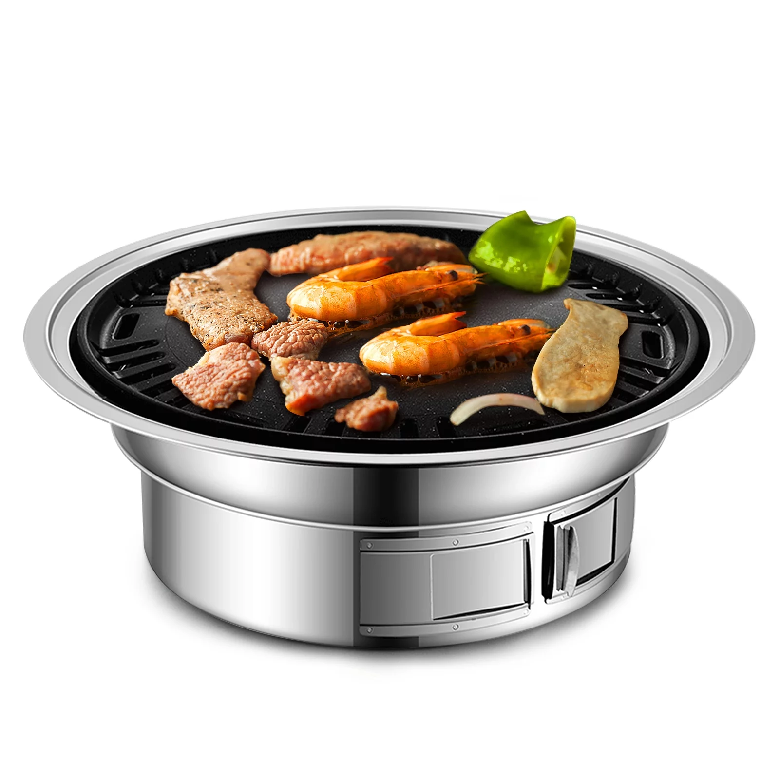 Stainless Steel BBQ Charcoal Grill Stove for Camping Cooking, Nonstick Korean Barbecue Grill