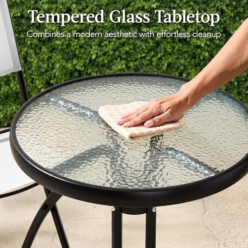 Best Choice Products 3-Piece Patio Bistro Dining Furniture Set w/Glass Tabletop, 2 Folding Chairs, Steel Frame, Polyester Fabric - Gray
