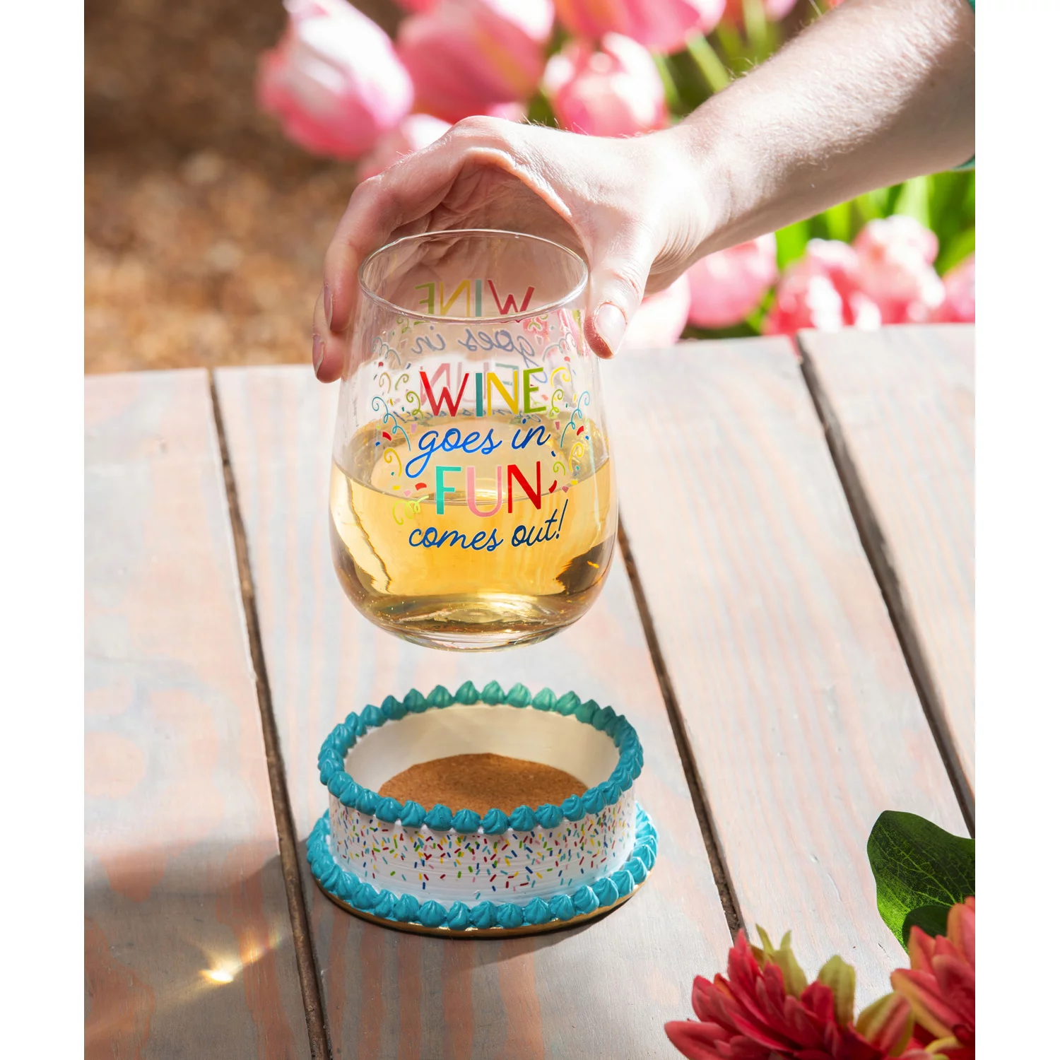 Wine Glass with Coaster Base, Wine Goes In