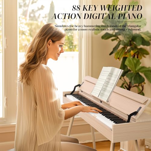 Ktaxon Weighted Digital Piano 88 Keys Home Electric Keyboard Desk & Vanity Desk Piano with Acoustic Piano Sound, 3-Pedal Unit, Headphone Bluetooth Connection (Natural)